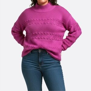 NIC+ZOE Fuchsia Magenta Mock Neck Bobble Knit‎ Sweater L Fits 0X